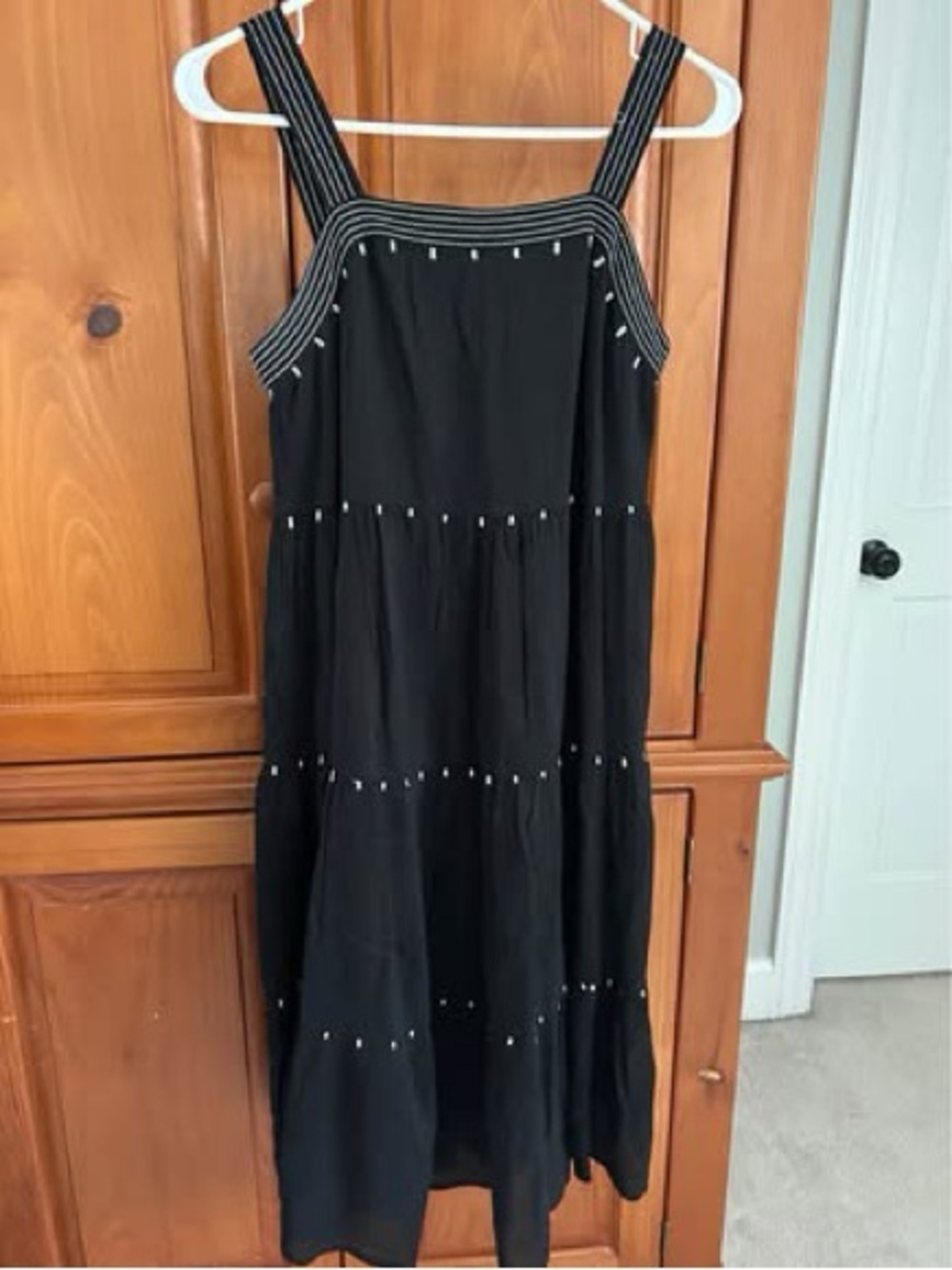 Old Navy Black Tiered Midi Dress with Striped Straps